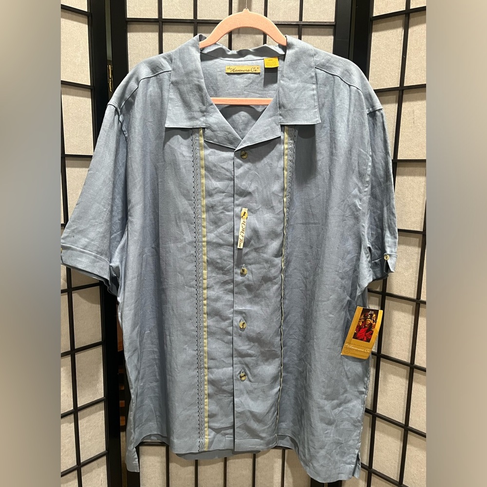 HAVANERA CO. PURE LINEN Light Blue Relaxed Short-Sleeve Shirt MEN SIZE XXL